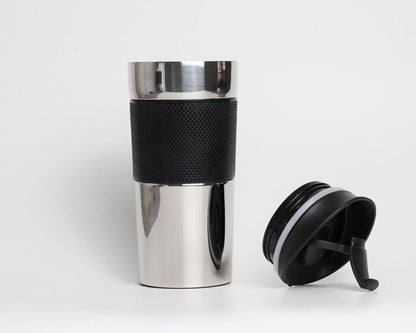 Tea or Coffee Travel Mug - Silver & Black
