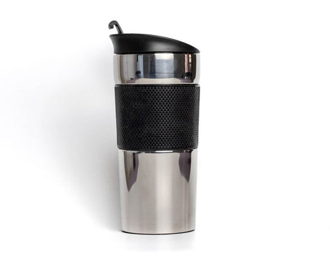 Tea or Coffee Travel Mug - Silver & Black